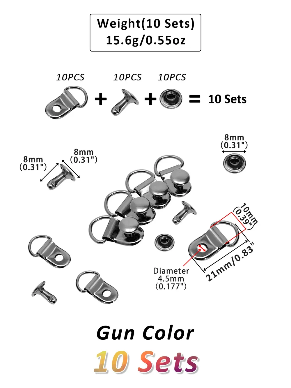 10 jeux d'œillets en cuivre avec rivets pour chaussures