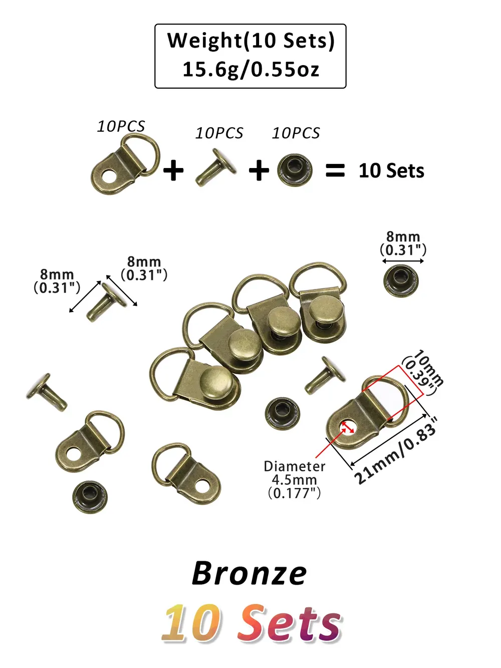 10 jeux d'œillets en cuivre avec rivets pour chaussures