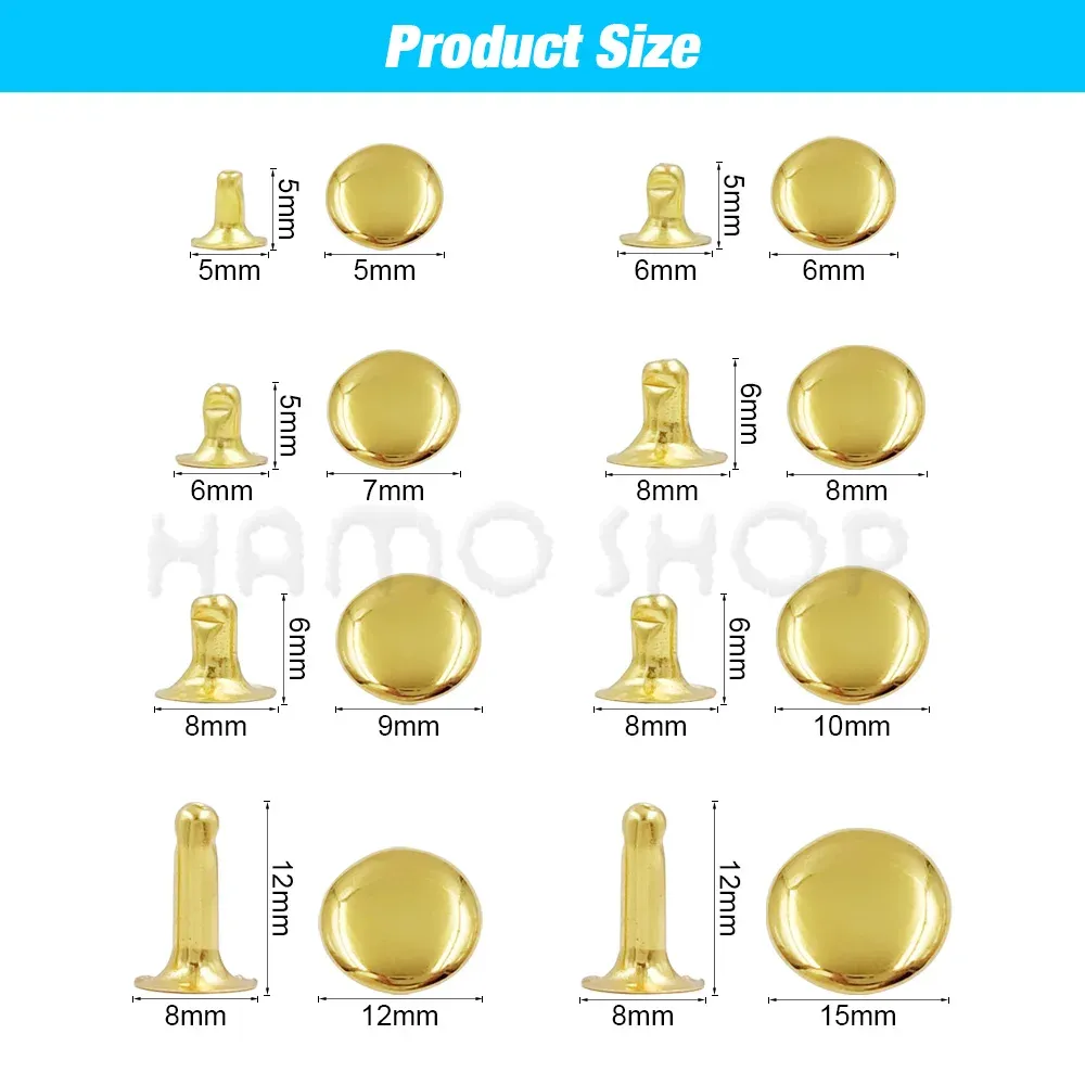 100 jeux rivets simple corps 5 à 10 mm pour cuir
