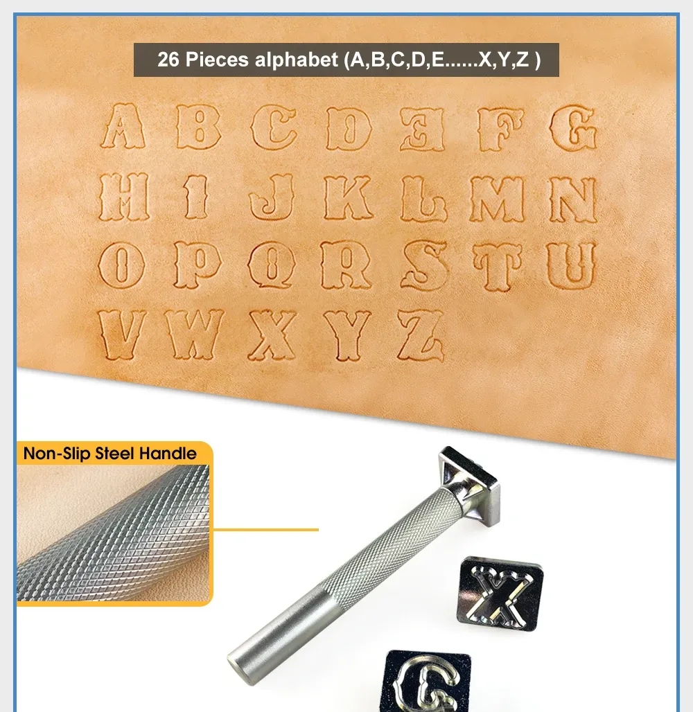 27 tampons cuir lettres alphabet 19 mm pour artisanat