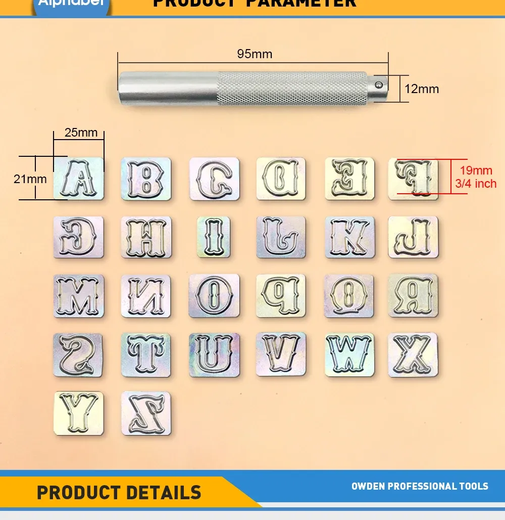 27 tampons cuir lettres alphabet 19 mm pour artisanat