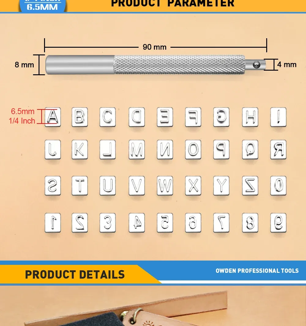 37 tampons cuir chiffres et lettres 6,5 mm pour artisanat