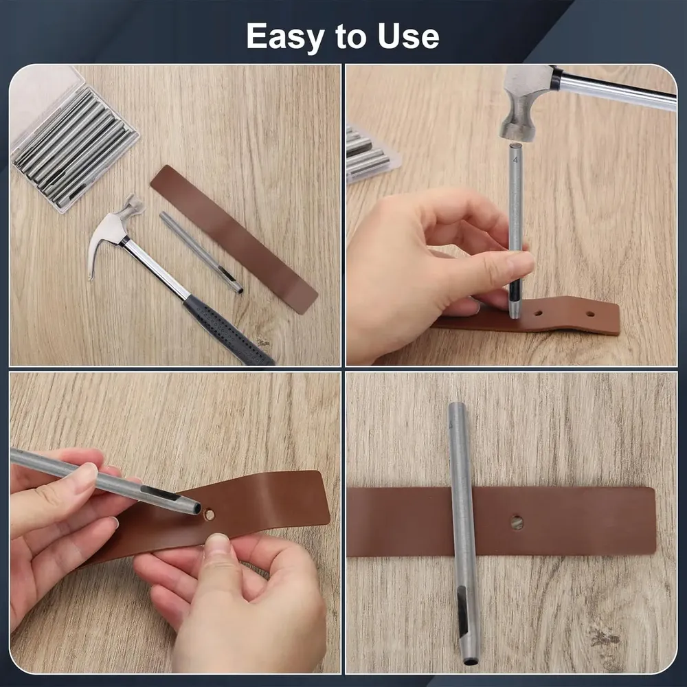 6 perforateurs ronds creux en acier pour cuir
