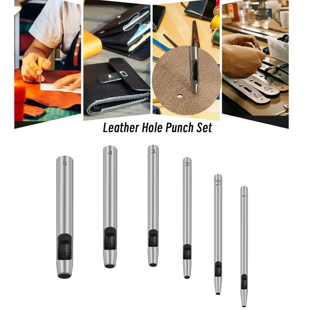 6 perforateurs ronds creux en acier pour cuir