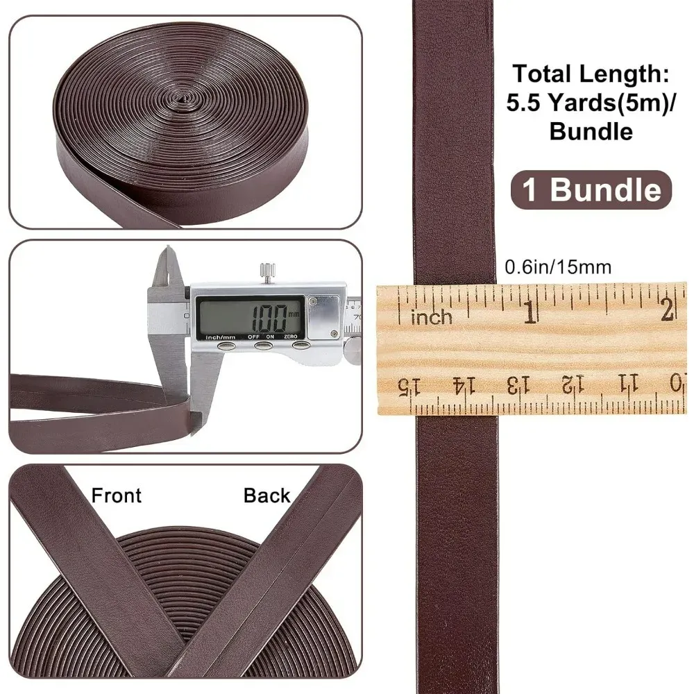 Bande cuir PU litchi 15 mm 5 m pour accessoires