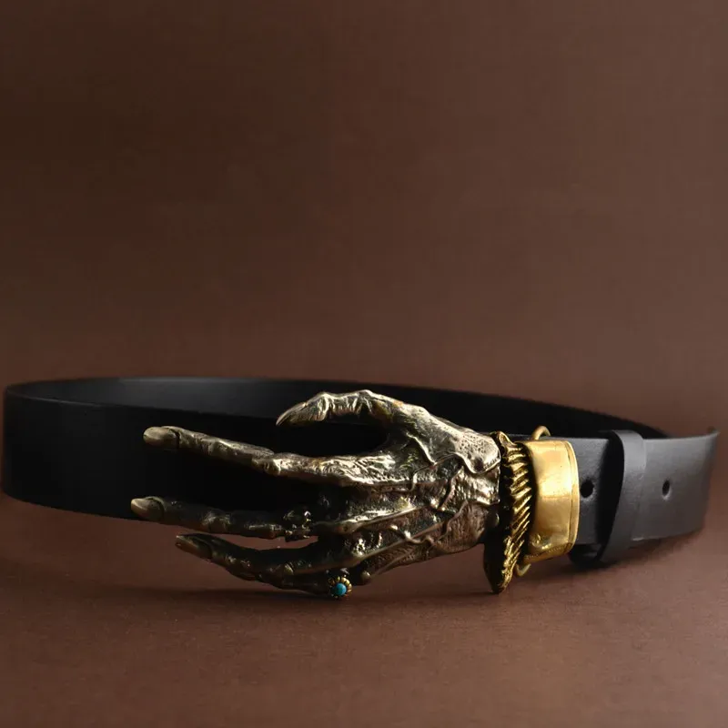 Boucle ceinture laiton 40 mm main crâne punk rock