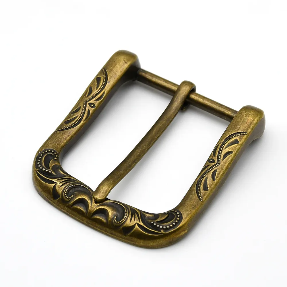 Boucle ceinture métal 40 mm ardillon gaufré bronze antique