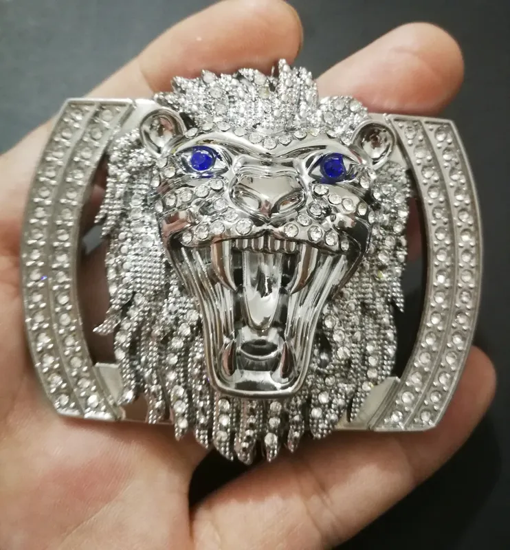 Boucle ceinture métal lion diamant