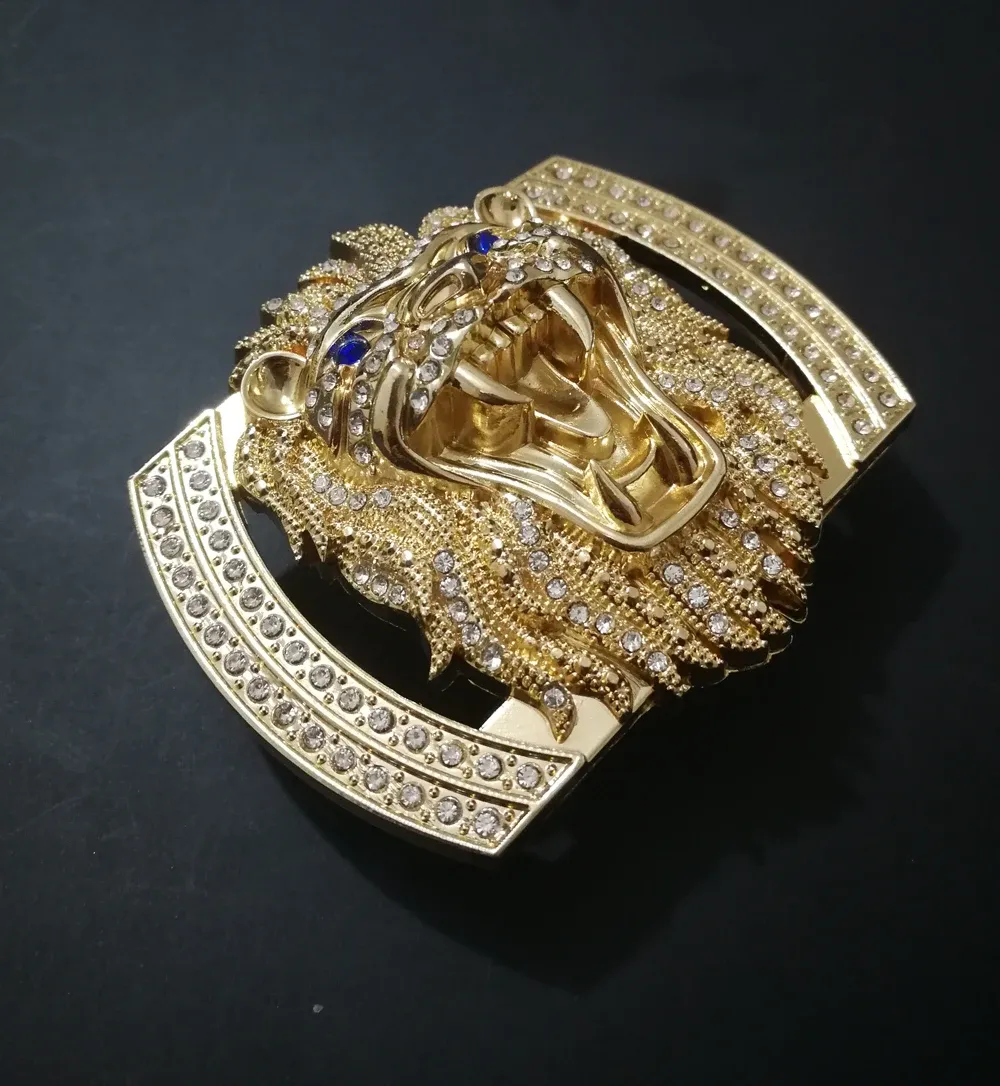 Boucle ceinture métal lion diamant