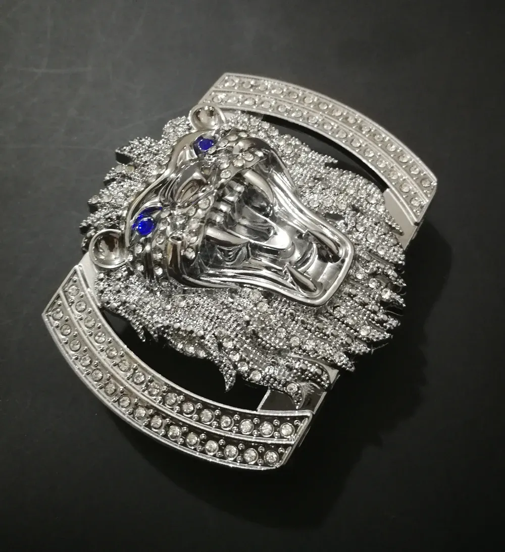 Boucle ceinture métal lion diamant