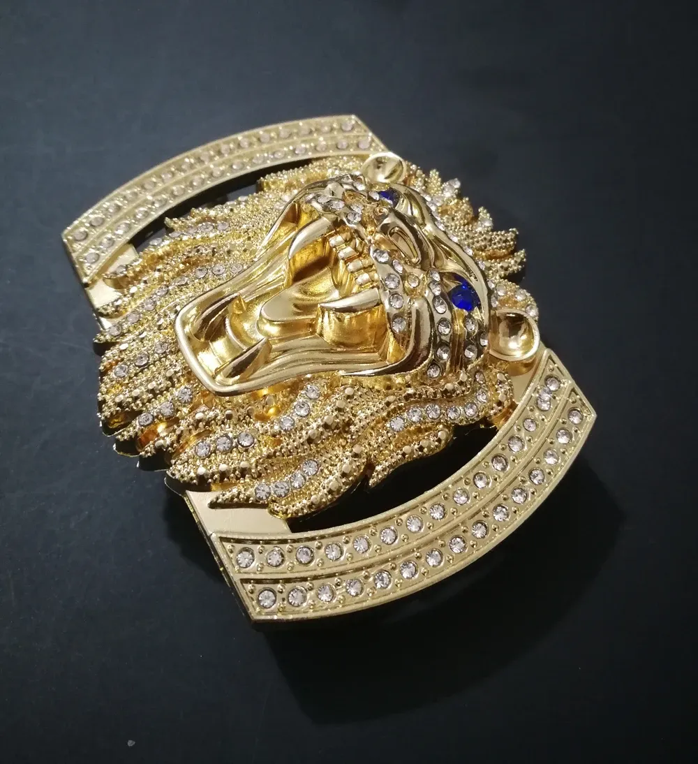 Boucle ceinture métal lion diamant
