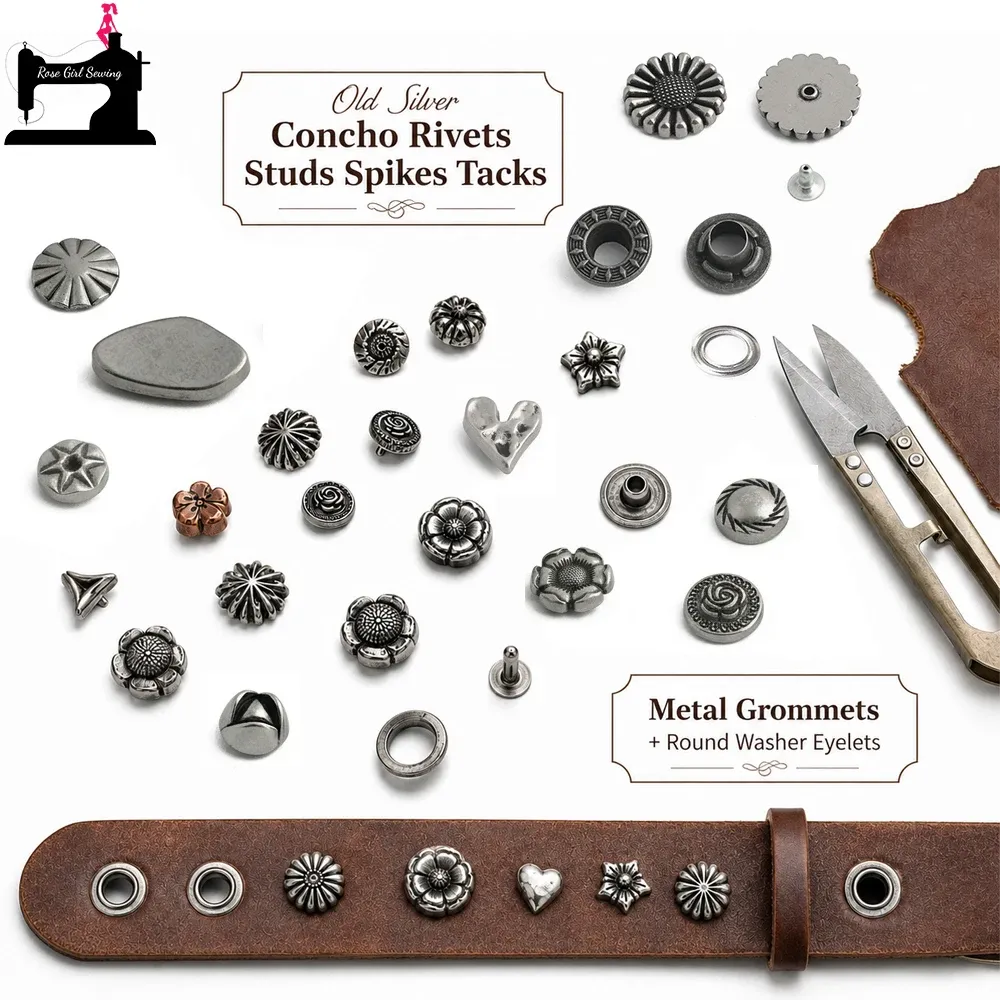 Boutons rivets floraux argentés pour maroquinerie