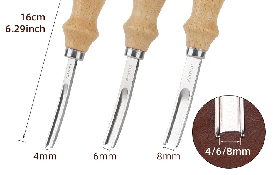 Chanfreineur bords cuir 3 tailles 4 à 8 mm