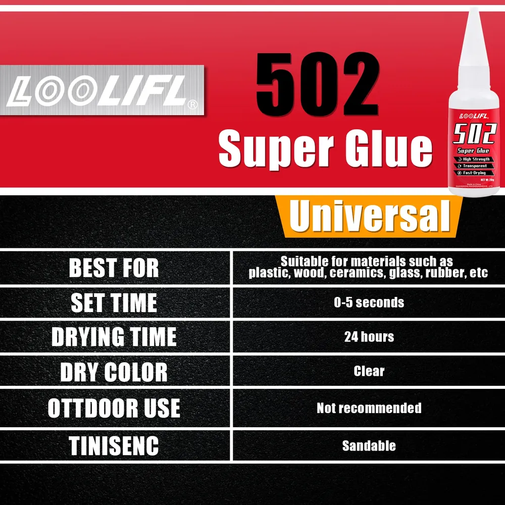 Colle 502 LOOLIFL 1 à 5 pièces 20g pour cuir bois métal
