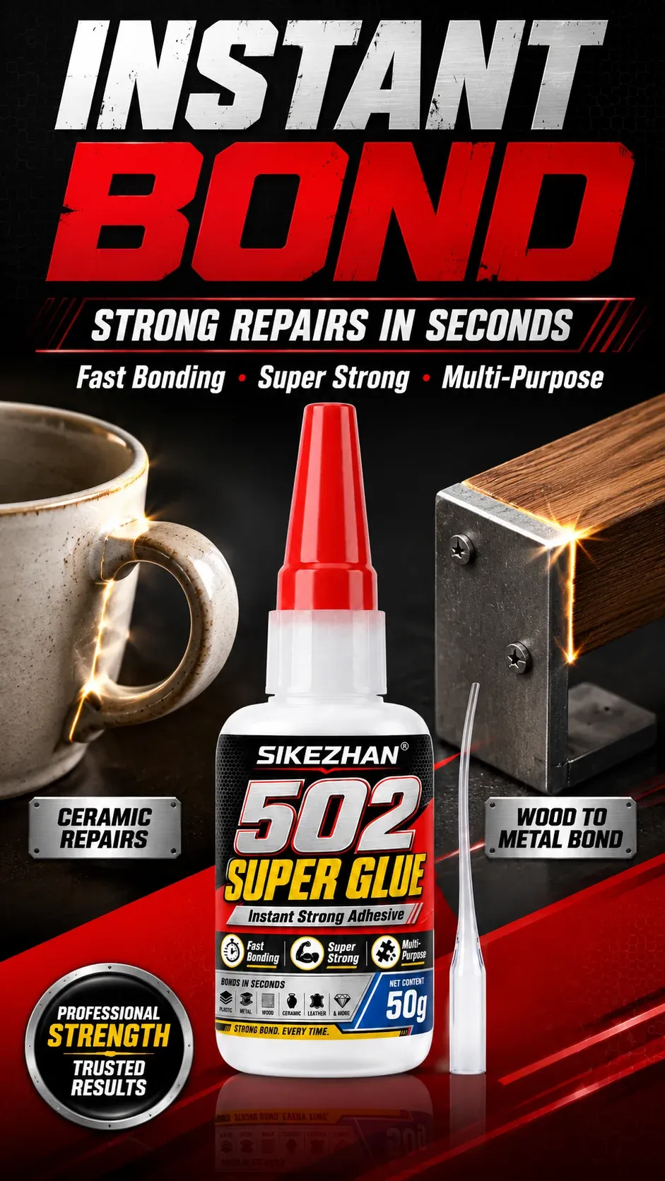 Colle 502 SIKEZHAN 50g séchage rapide pour cuir métal bois