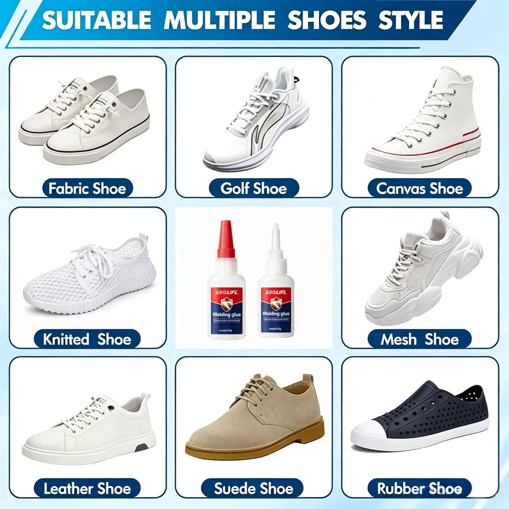Colle à chaussures 20 à 50 g imperméable pour cuir et caoutchouc