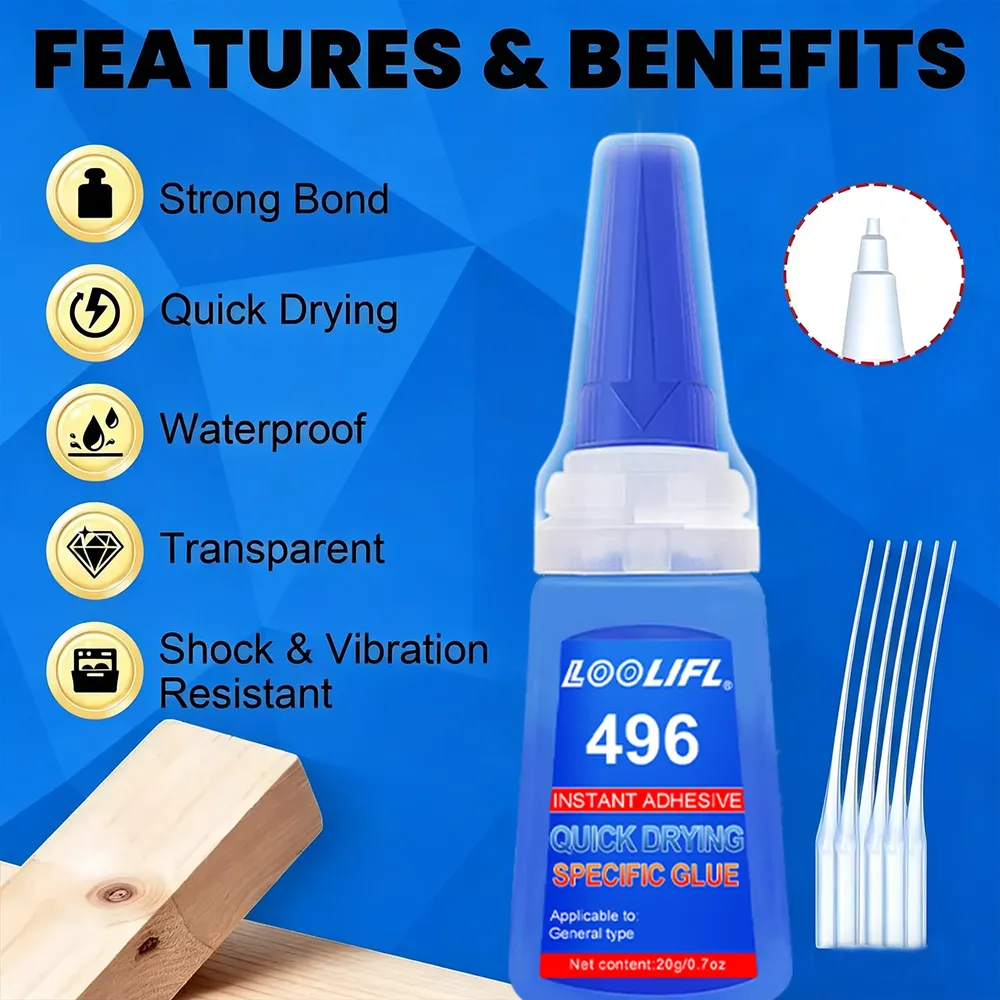 Colle cyanoacrylate 20 g à séchage rapide pour cuir et bois