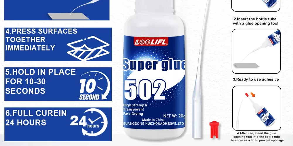 Colle cyanoacrylate 20 g à séchage rapide pour cuir et métal