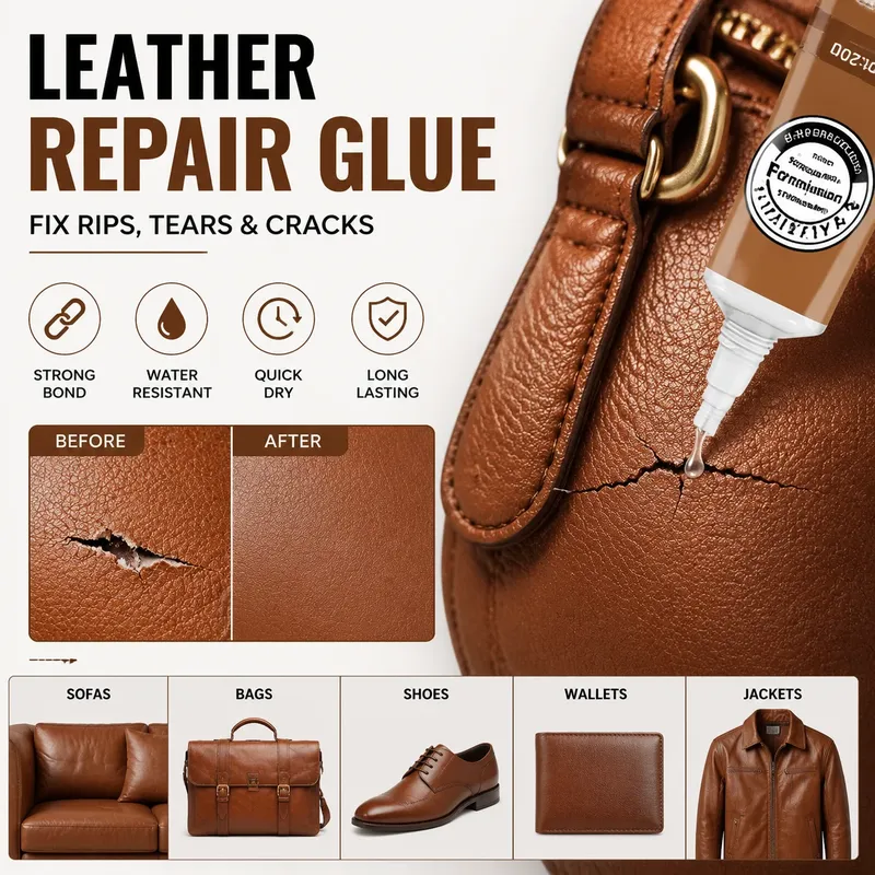 Colle de réparation cuir souple imperméable forte adhérence invisible