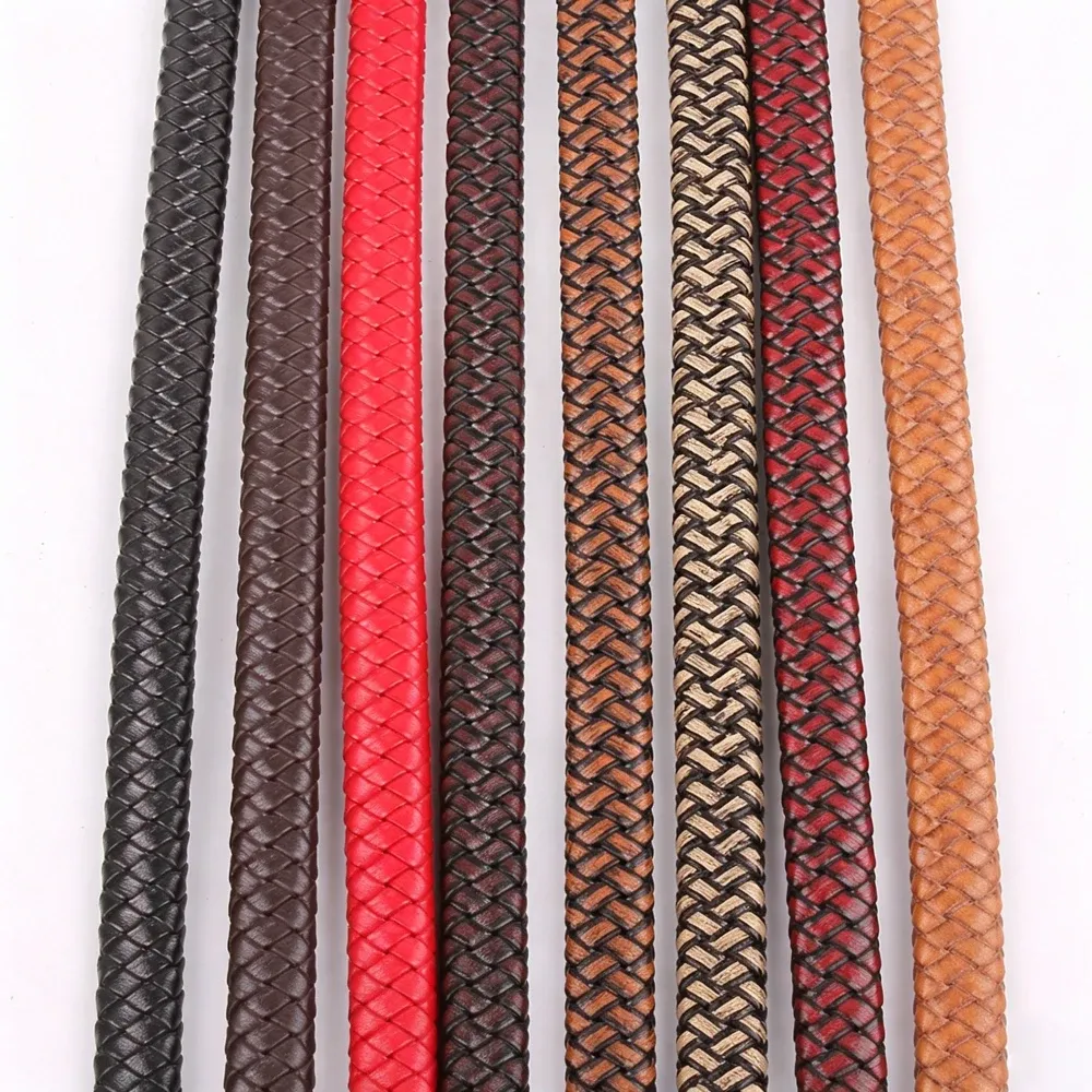Cordon cuir tressé 8 à 12 mm 1 m pour bijoux