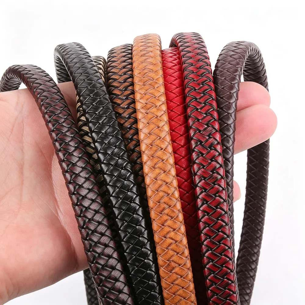 Cordon cuir tressé 8 à 12 mm 1 m pour bijoux