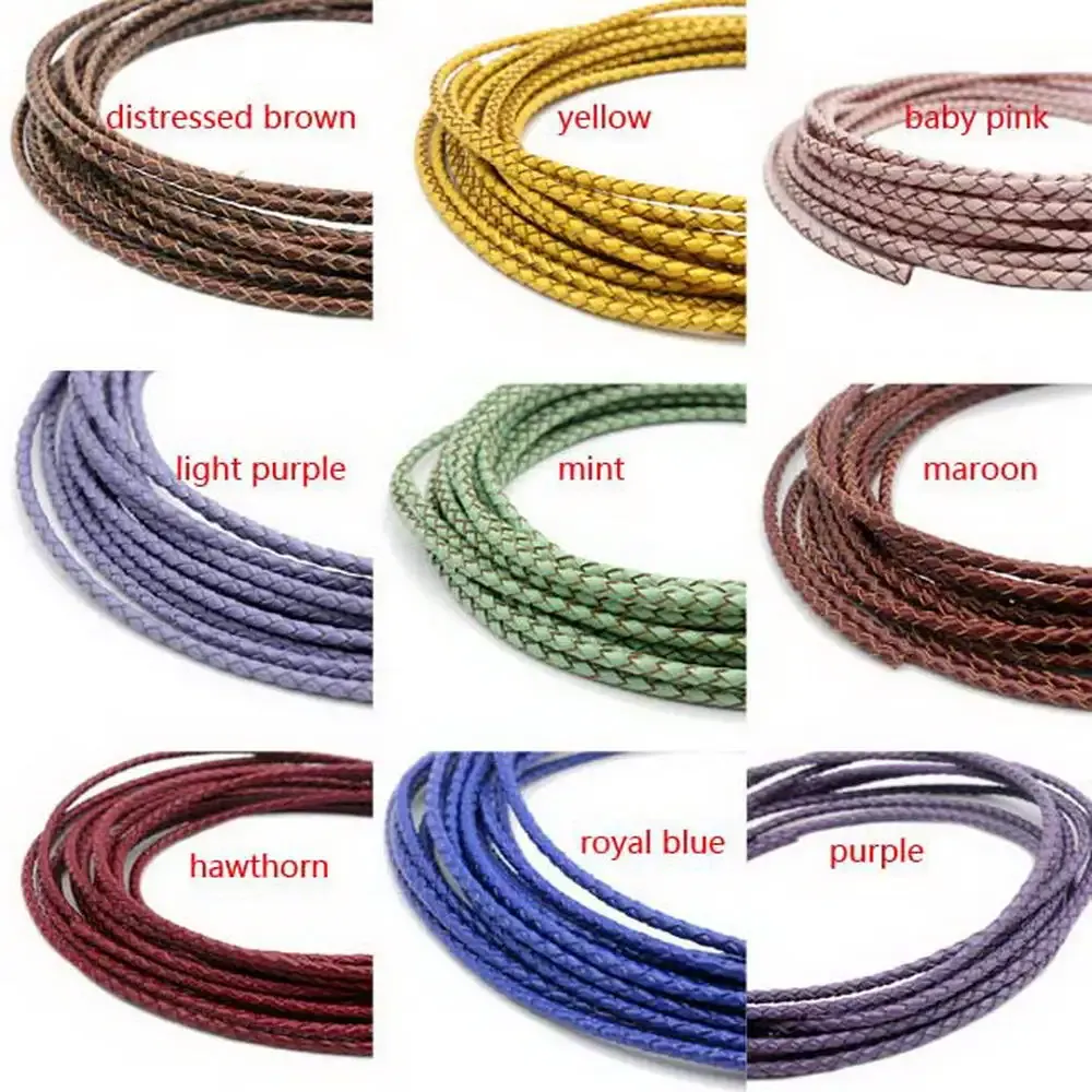 Cordon cuir véritable tressé 3 mm 1 yard