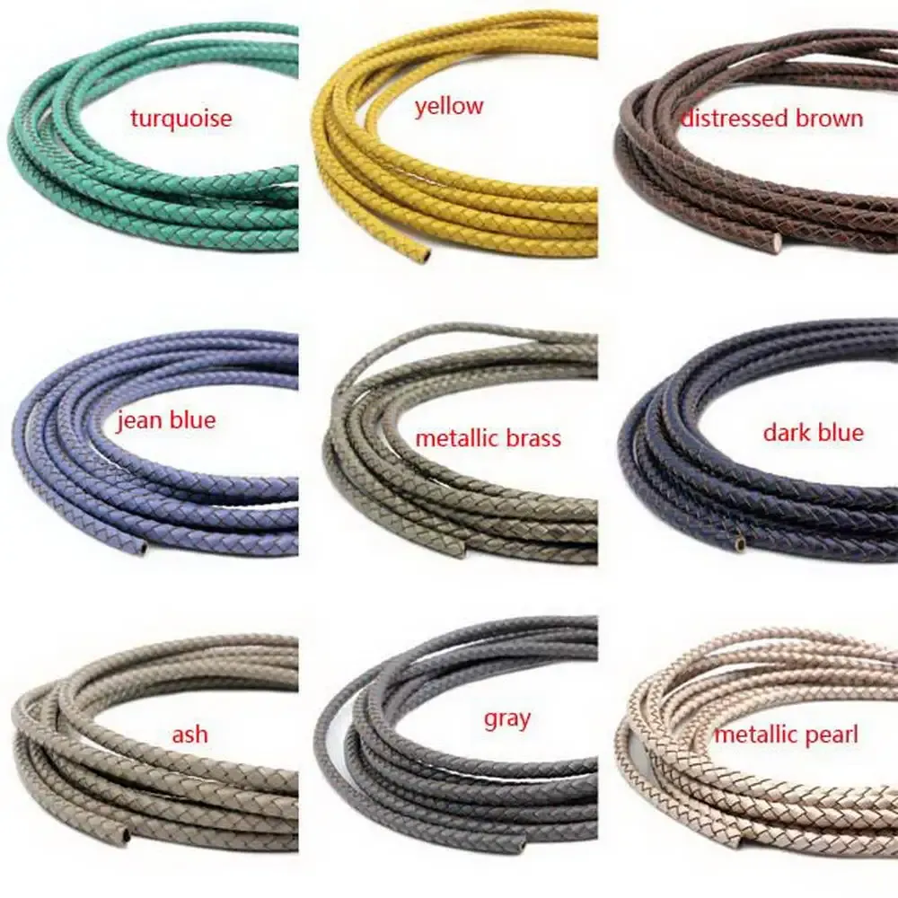Cordon cuir véritable tressé 3 mm 1 yard