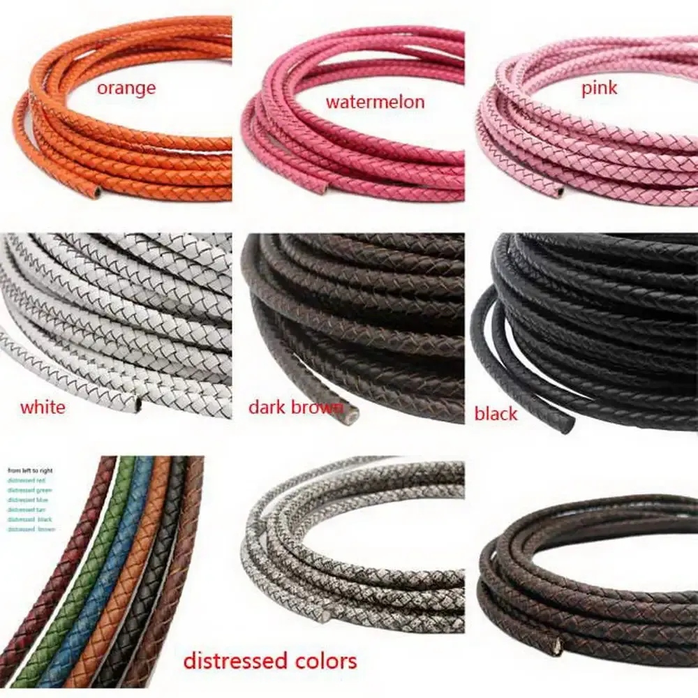 Cordon cuir véritable tressé 3 mm 1 yard
