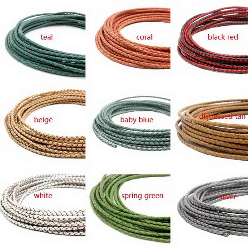 Cordon cuir véritable tressé 3 mm 1 yard