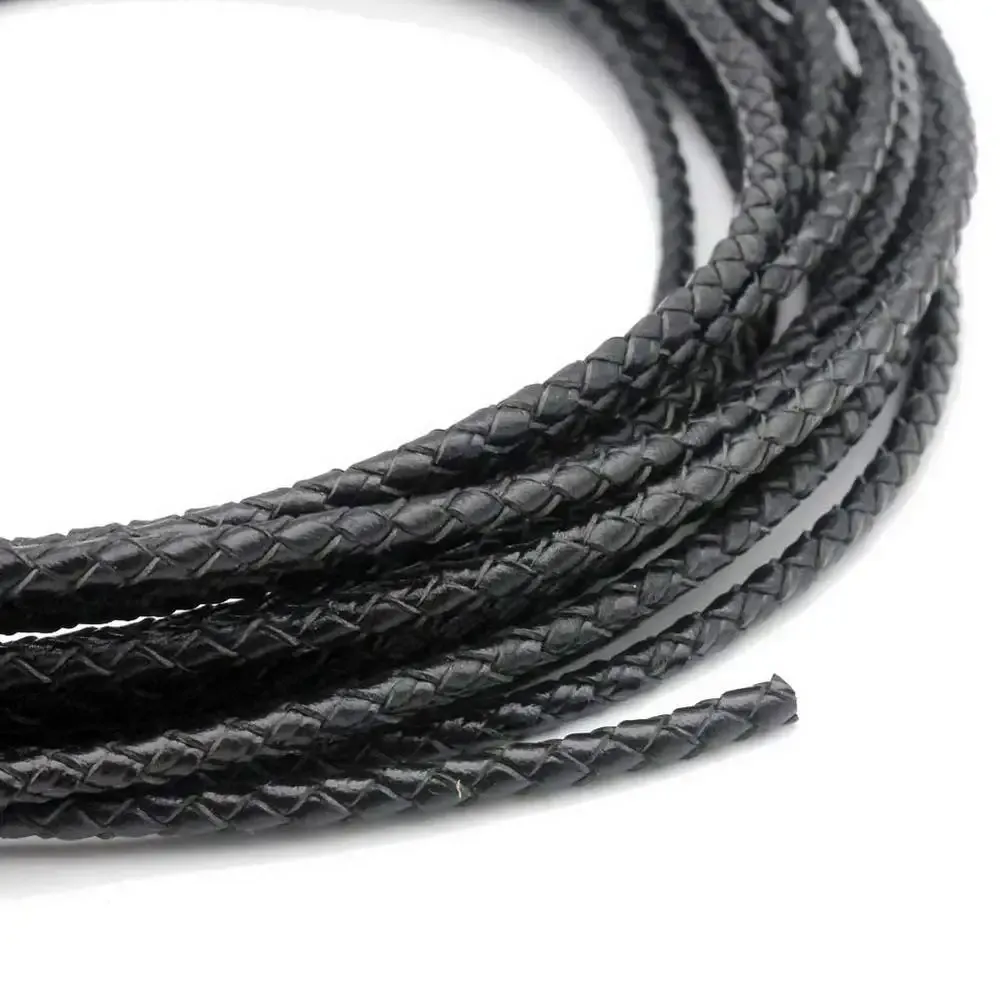 Cordon cuir véritable tressé 3 mm 1 yard