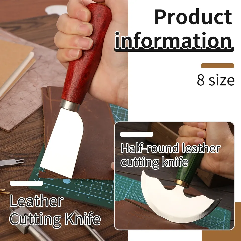 Couteau découpe cuir manche bois