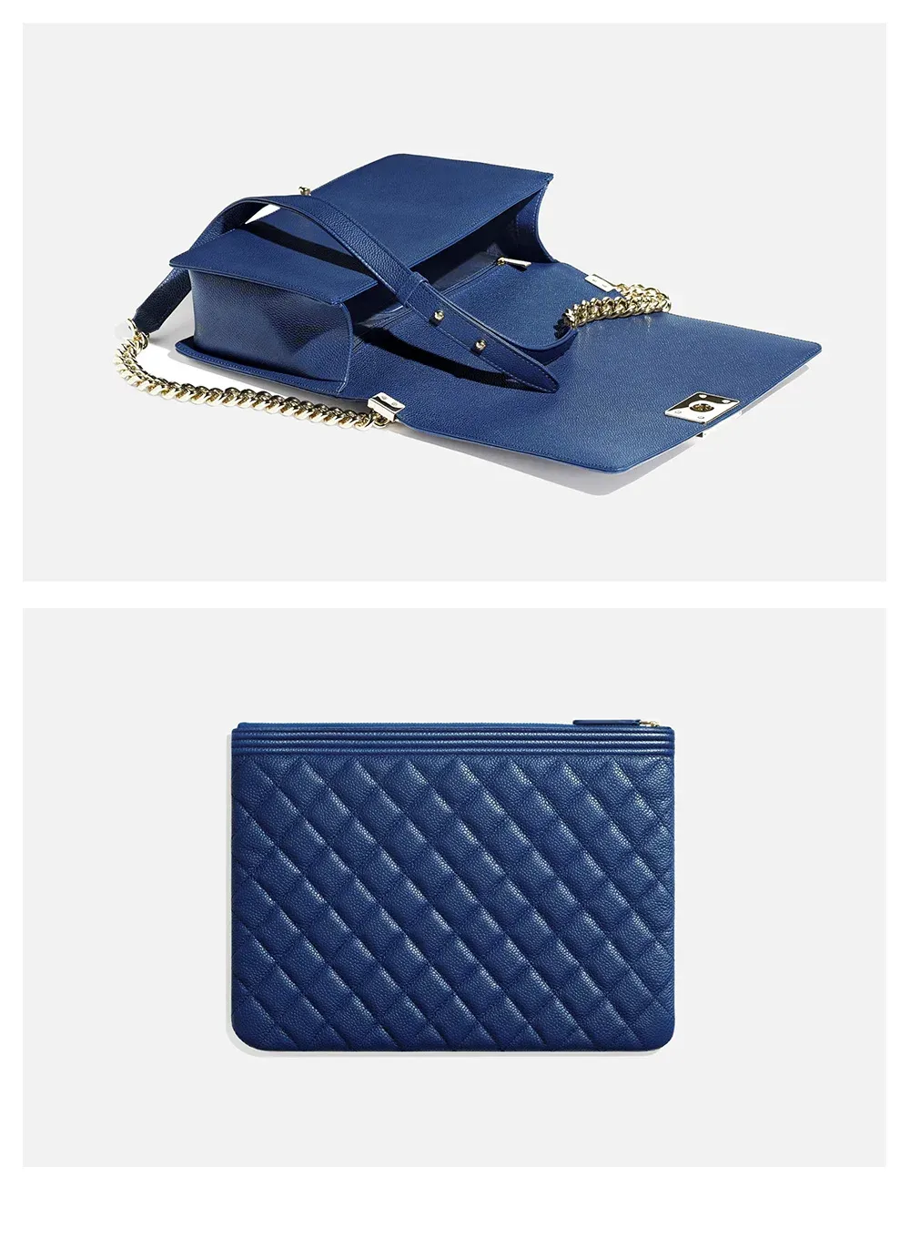 Cuir de vachette motif caviar bleu doux