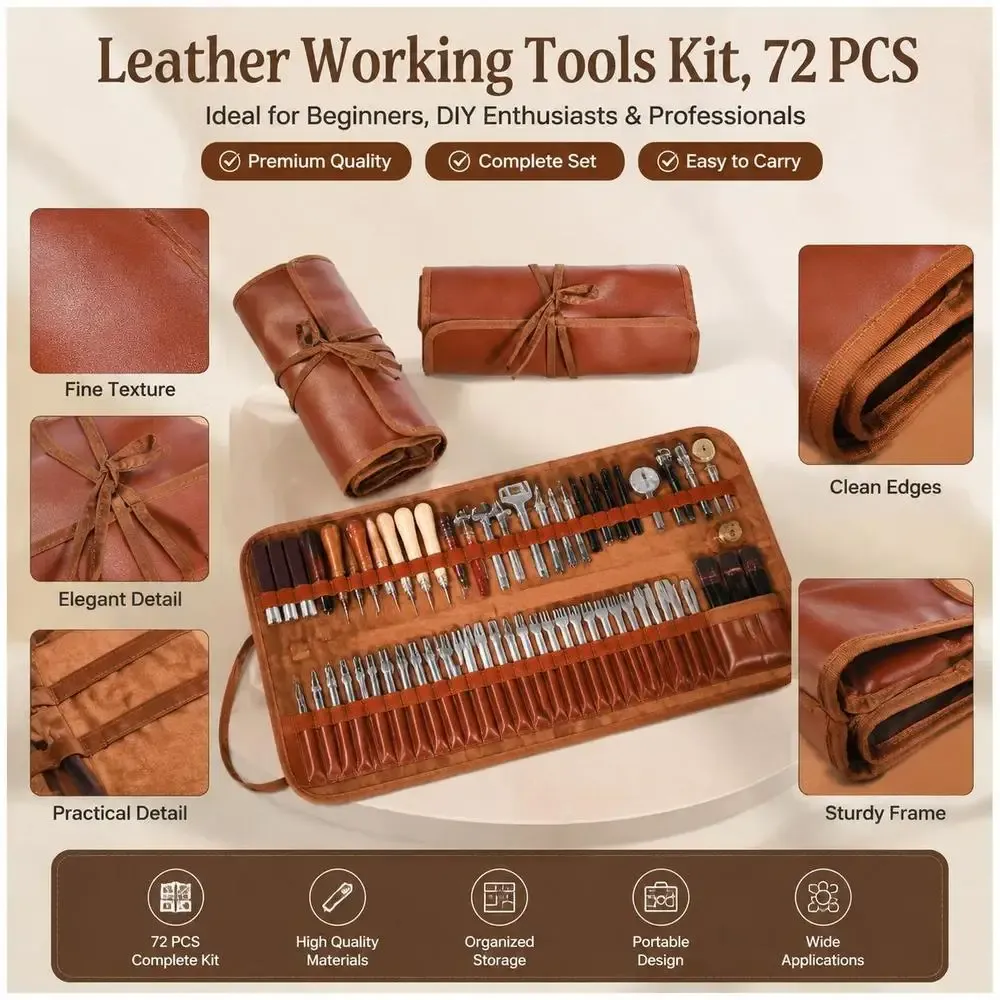 Ensemble 72 outils cuir avec sac toile