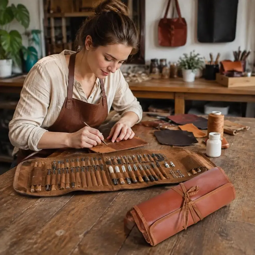 Ensemble 72 outils cuir avec sac toile