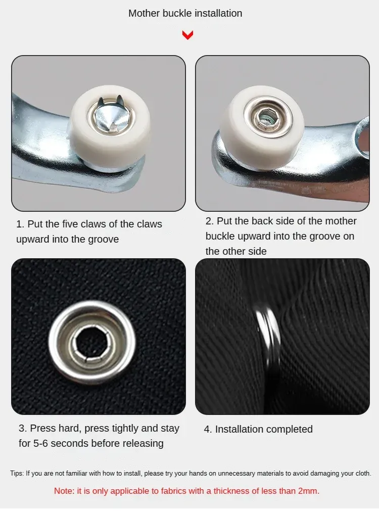 Kit 100 boutons-pression avec pince pour cuir et vêtements