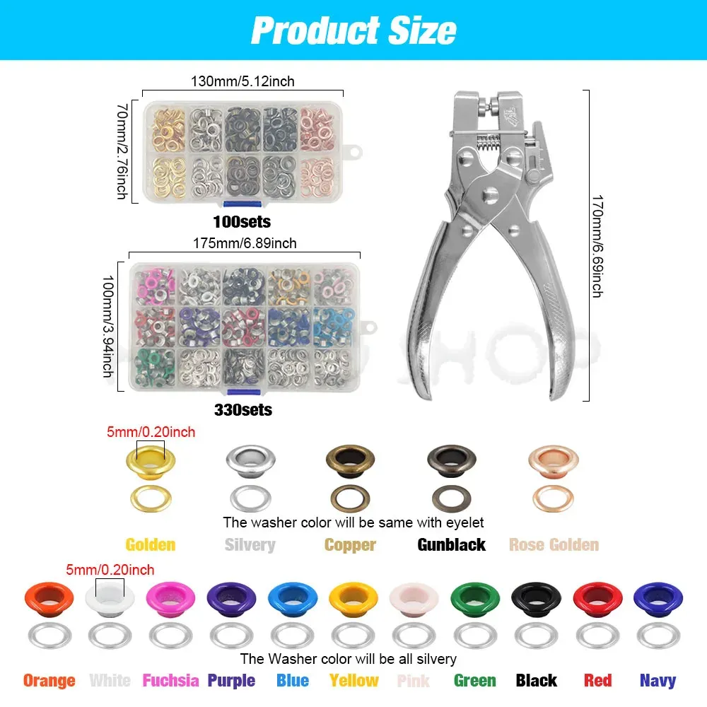 Kit 100 ou 330 œillets métal 5 mm