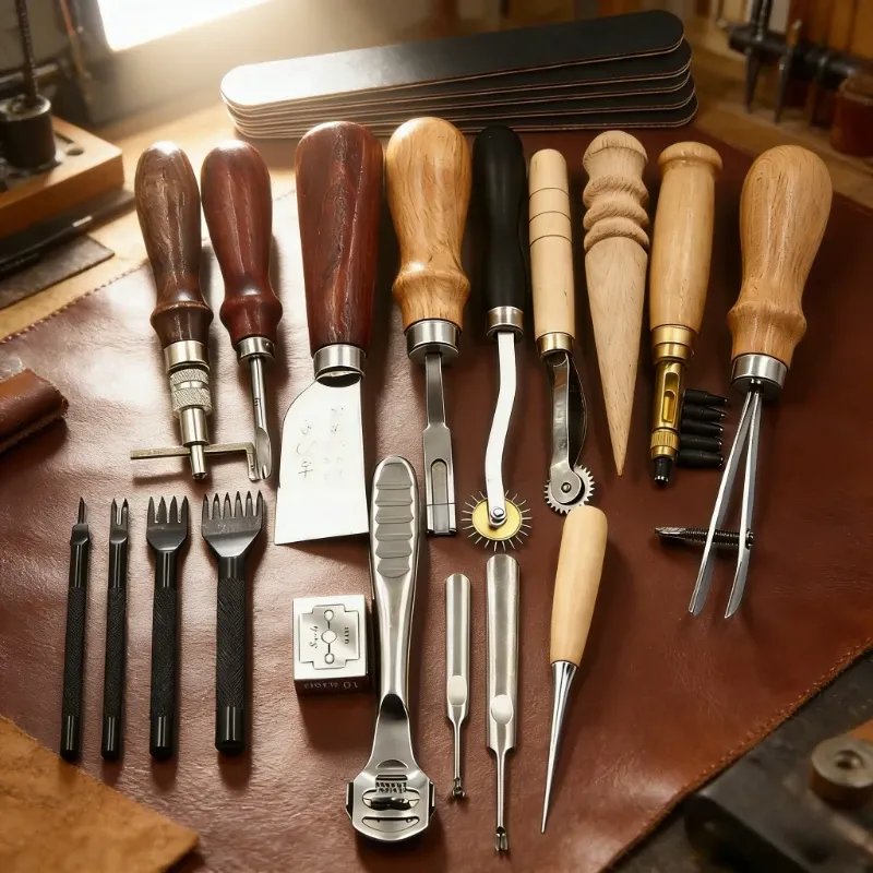 Kit 18 outils cuir portables réparation et couture avec étui