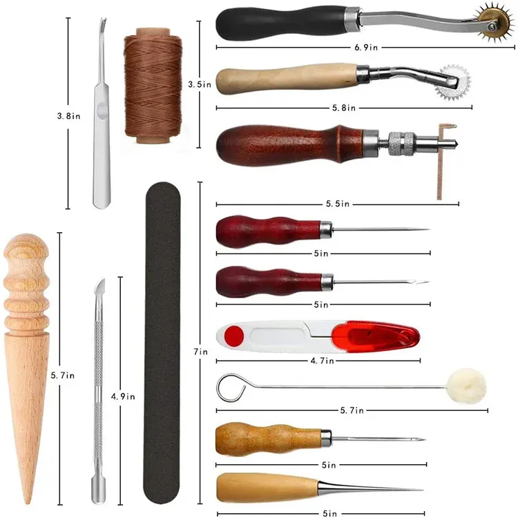 Kit 18 outils cuir portables réparation et couture avec étui