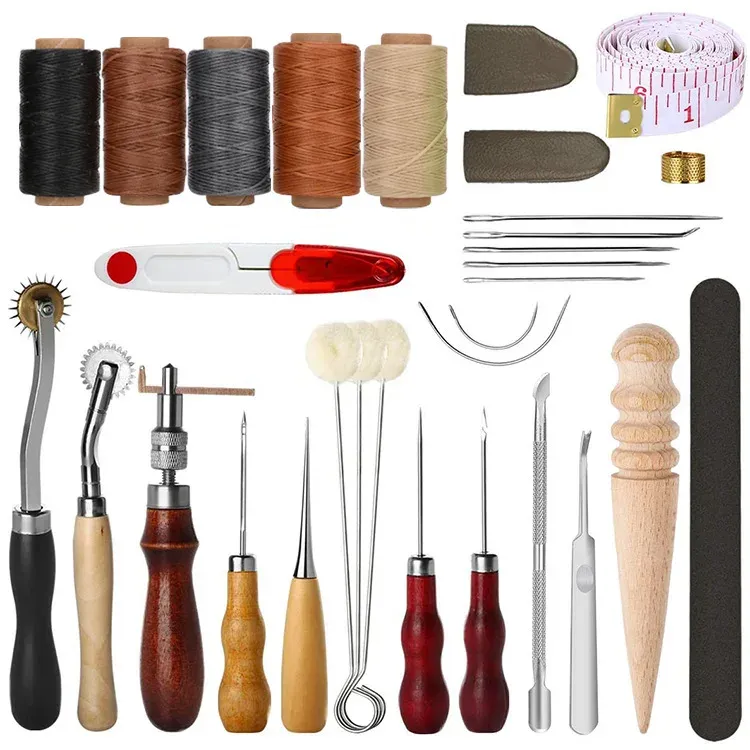 Kit 18 outils cuir portables réparation et couture avec étui