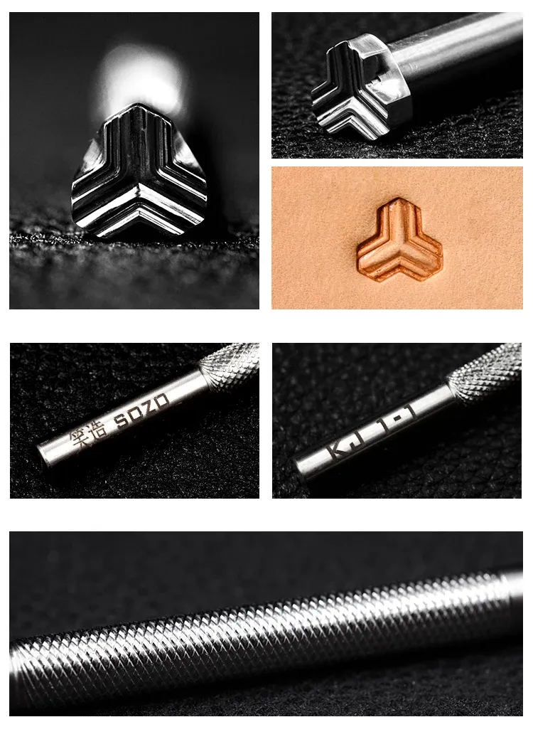 Kit 2 timbres acier inoxydable sculpture cuir motifs géométriques