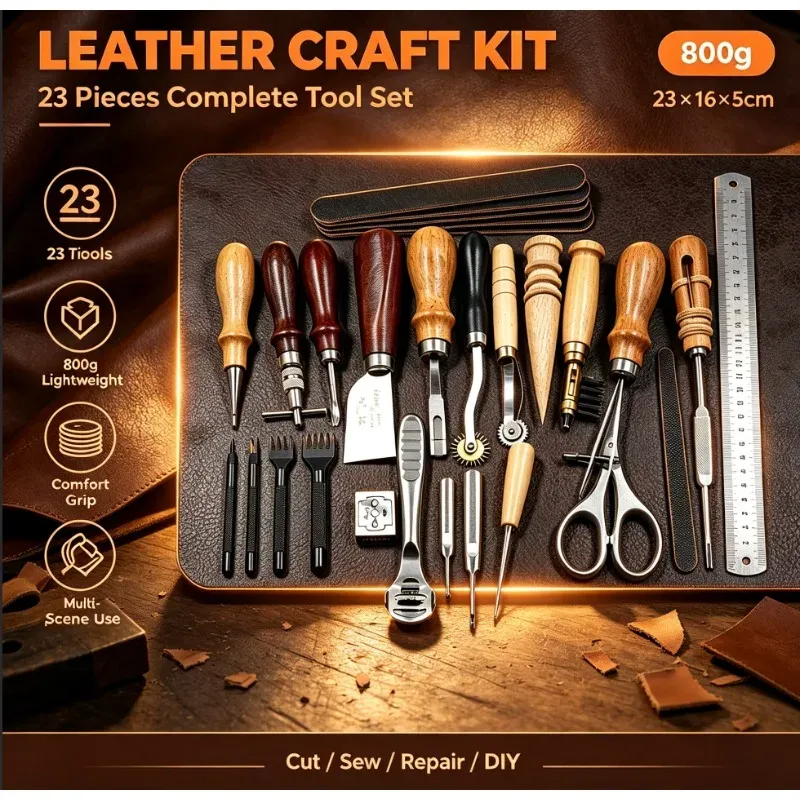 Kit 23 outils cuir pour fabrication sacs et réparation