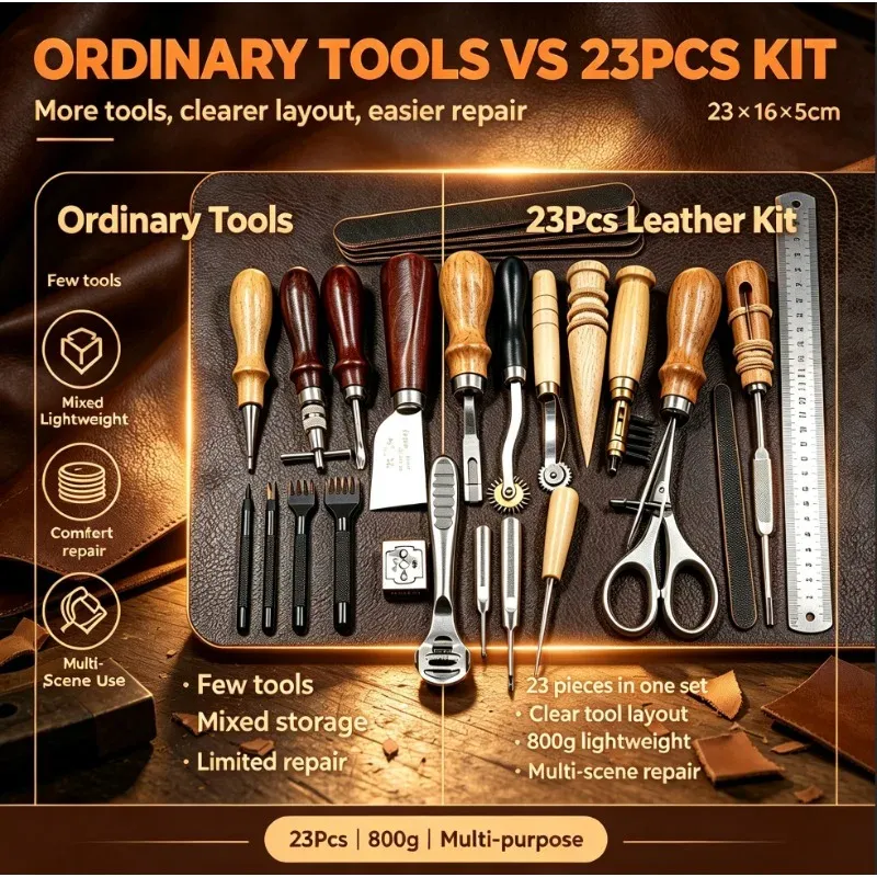 Kit 23 outils cuir pour fabrication sacs et réparation
