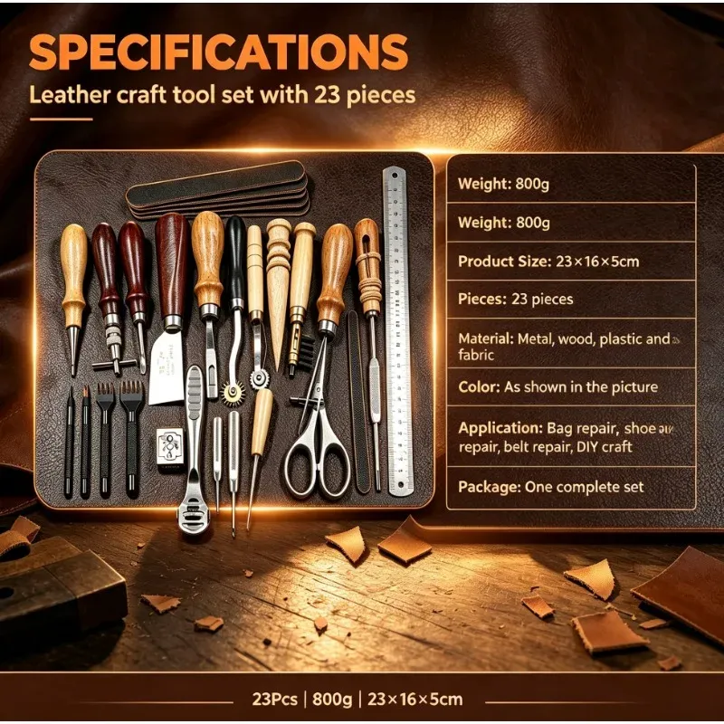 Kit 23 outils cuir pour fabrication sacs et réparation