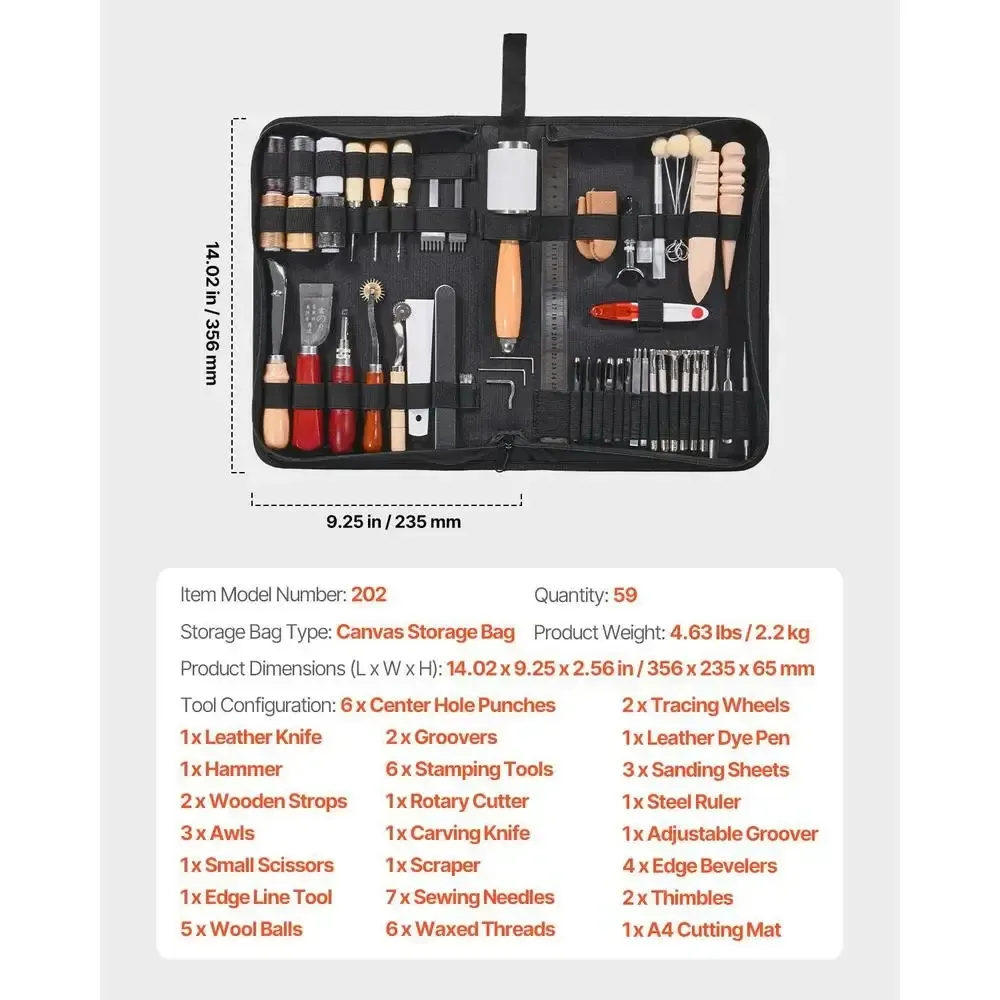 Kit 59 outils cuir poinçonnage couture découpe avec sac
