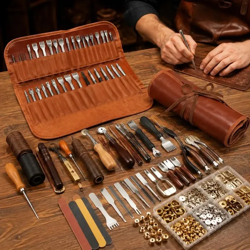 Kit 72 outils travail cuir avec sac rangement