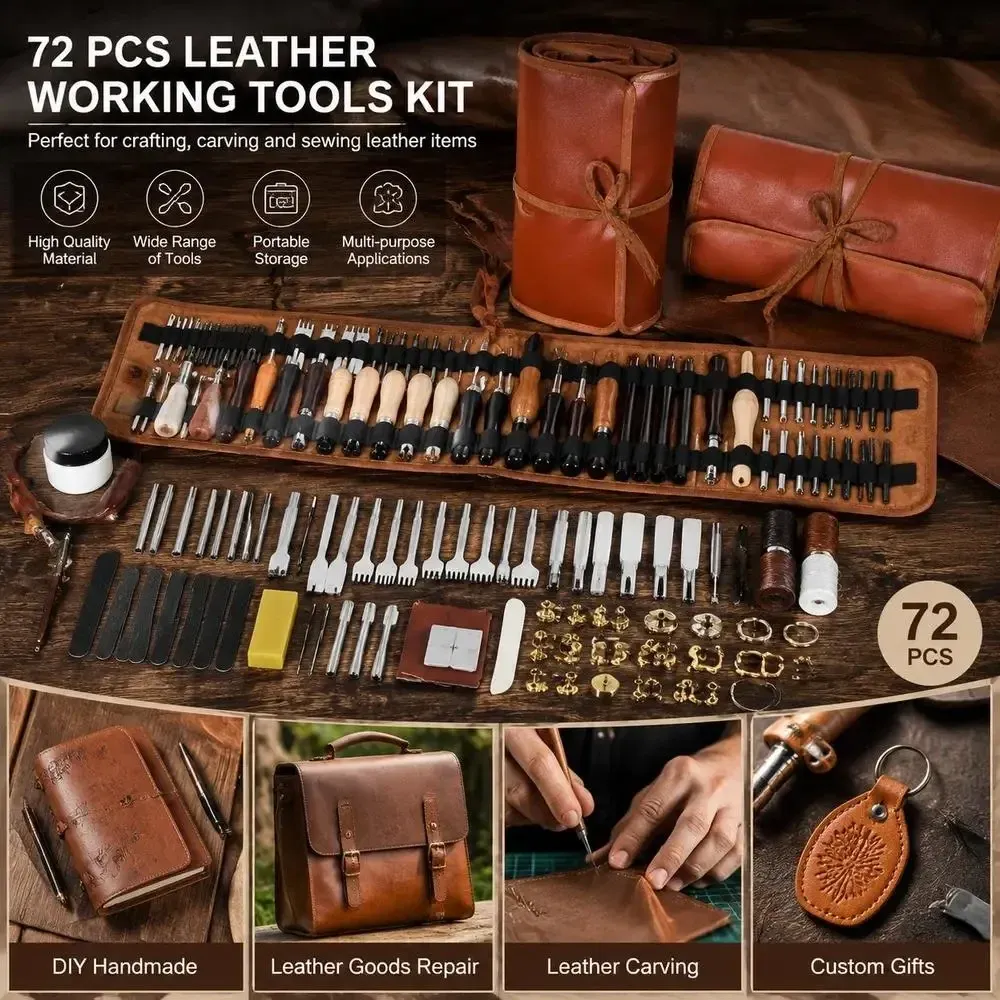 Kit 72 outils travail cuir avec sac rangement
