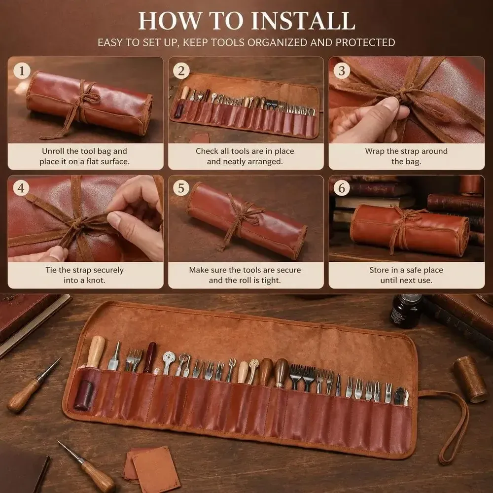 Kit 72 outils travail cuir avec sac rangement