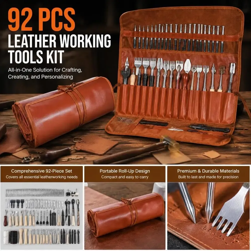 Kit 92 outils cuir gravure poinçonnage couture
