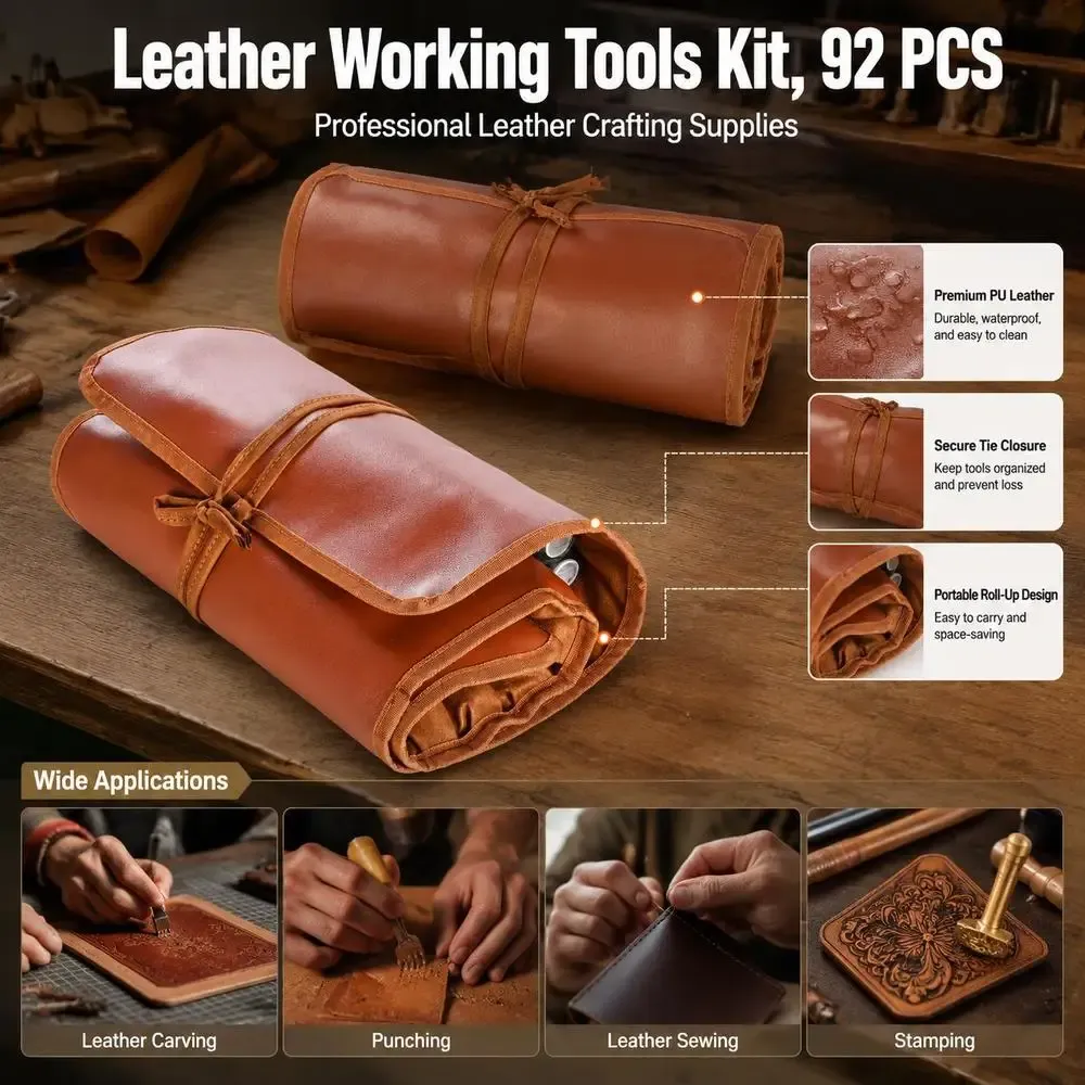Kit 92 outils cuir gravure poinçonnage couture