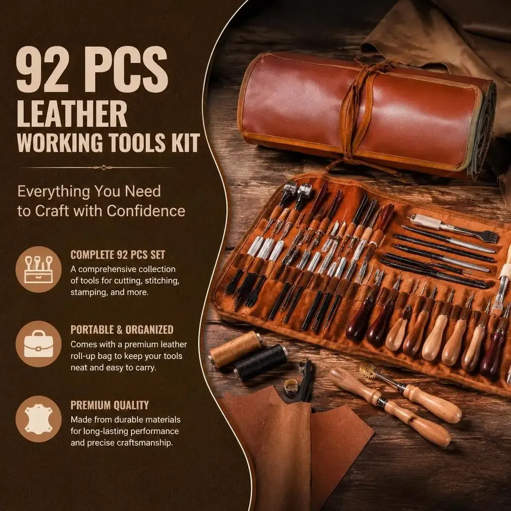 Kit 92 outils cuir gravure poinçonnage couture